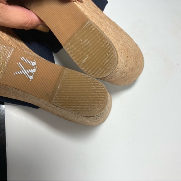 LUCKY BRAND Marilynn Wedge Sandals Tall Heels Navy Blue Womens Size 9 - Picture 10 of 14